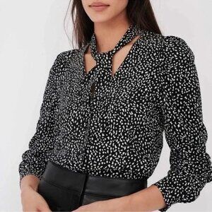 Maje Button Up Blouse - Retro Tie Neck - Size 2